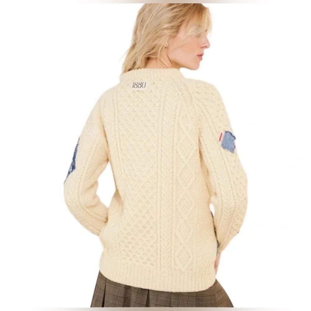 Free People Riley 1880 VINTAGE PATCHED UP SWEATER Patchwork Wool size L - Picture 2 of 13